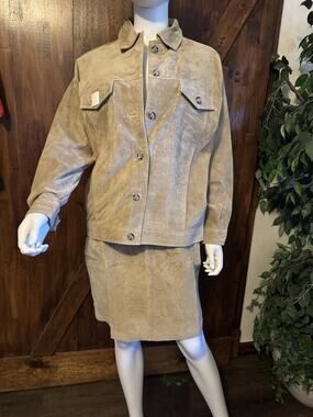 Vintage Y2K Denim & Co 100% Leather Jacket Mini Skirt Set Sz Small NWOT